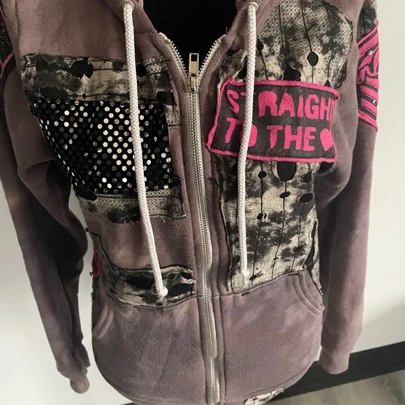 Handmade purple pink unlocal small zip up hoodie - Picture 2 of 4